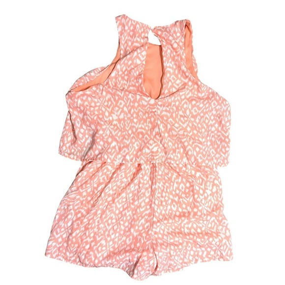 Gianni Bini Sleeveless Summer Romper Shorts Size Large Juniors Peach White Print - Picture 3 of 9